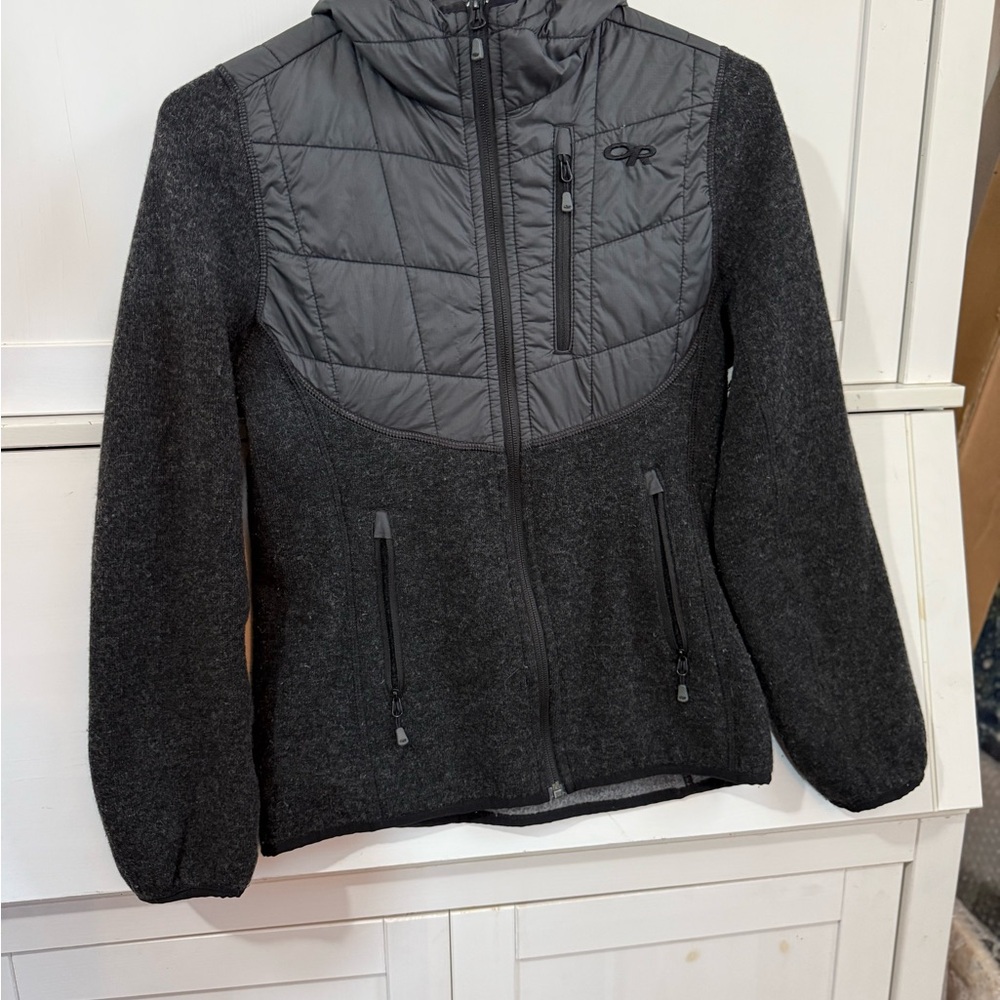 Outdoor Research Black Quilted-Trim Full-Zip Hooded Jacket